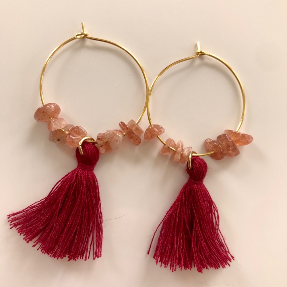 Sunstone Crystal Boho Tassel Earrings